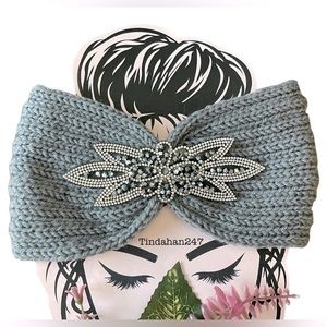 Daisy Gem Flower Design Cement Gray Knit‎ Knot Crochet Handmade Headband